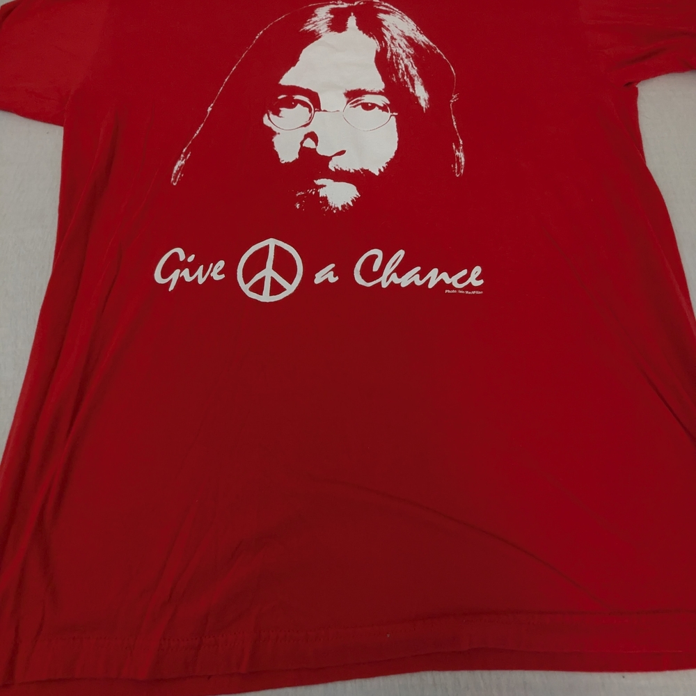 John Lennon Give Peace A Chance Red Tee With Cool Graphic Of John 2XL.